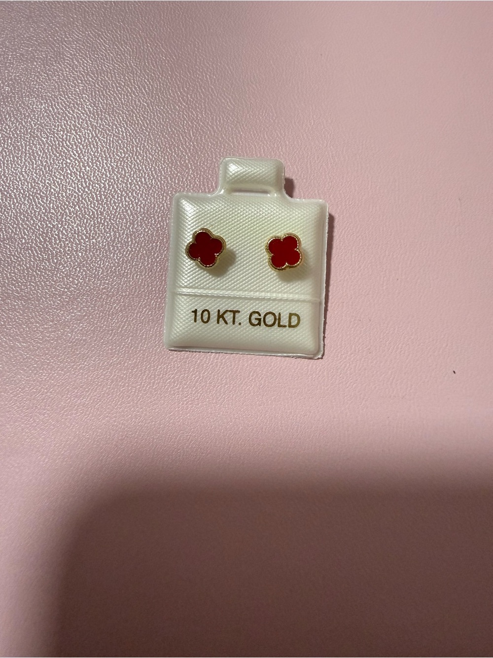 10K Gold Red Clover Stud Earrings
